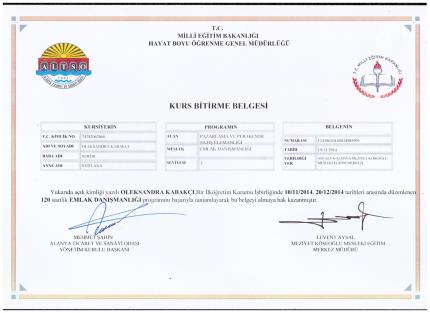Certyfikat Pośrednika w Obrocie Nieruchomościami - Alexandra KabakchiaCertyfikat Pośrednika w Obrocie Nieruchomościami - Alexandra Kabakchi