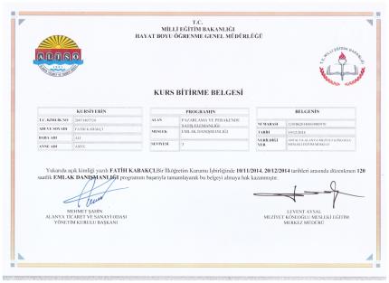Certyfikat Pośrednika w Obrocie Nieruchomościami - Fatih Kabakchi
