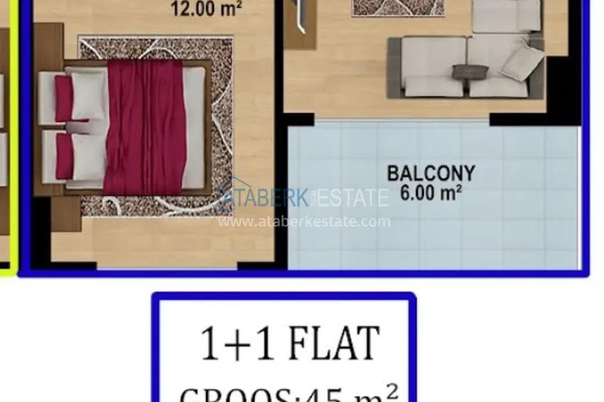 Kupuj taniej 1+1 mieszkanie od właściciela w nowym kompleksie - dzielnica Payallar, Alanya, 56 m2, 2. piętro 1