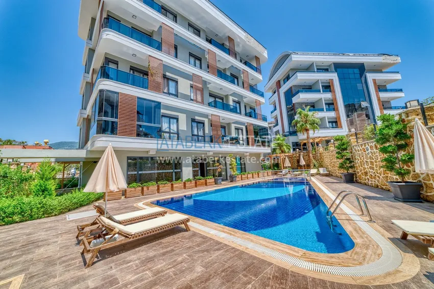 Jednopokojowy apartament z nowoczesnym wnętrzem w obszarze otwartym na pozwolenia na pobyt — Oba, Alanya 1 