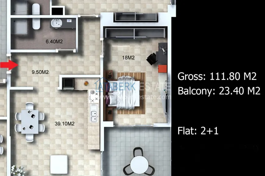 Kupuj taniej Apartament 2+1 z meblami i widokiem na morze — luksusowy kompleks w Kargicak 1 