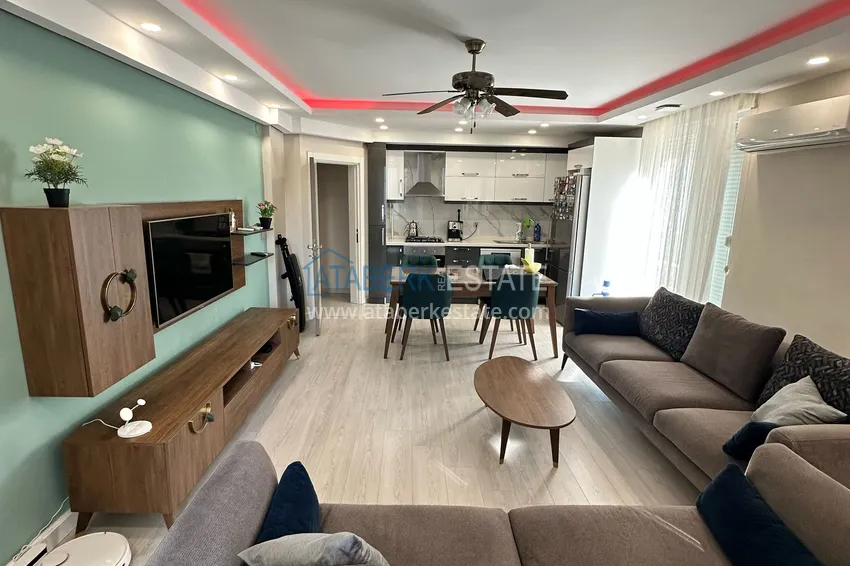 Dwupokojowy apartament z meblami i przeszklonymi balkonami w Konyaalti, Liman - 600 m do plaży 1 