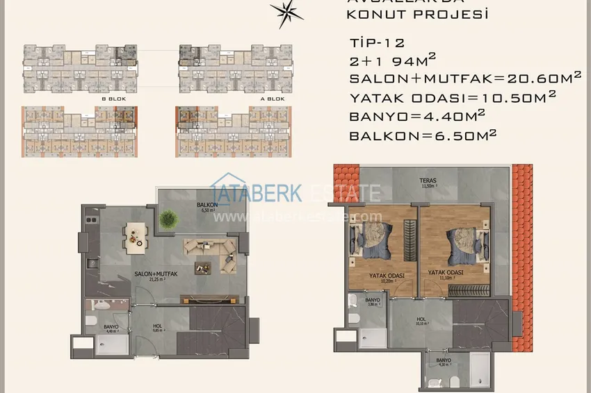 Kupuj taniej Dwupoziomowy penthouse 2+1 z widokiem na las — dzielnica Avsallar, Alanya 1 