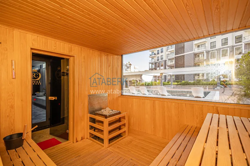 Apartament 1+1 z widokiem na twierdzę Kale — centrum Alanyi, nowy kompleks 15 