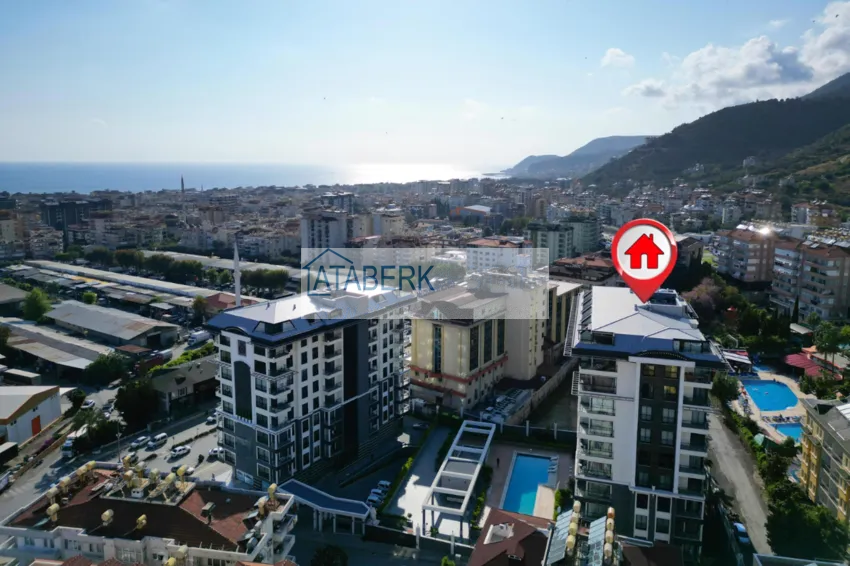 Apartament 1+1 z widokiem na twierdzę Kale — centrum Alanyi, nowy kompleks 2 