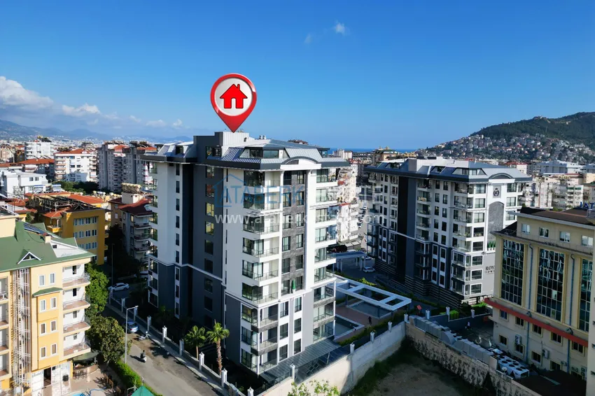 Apartament 1+1 z widokiem na twierdzę Kale — centrum Alanyi, nowy kompleks 5 