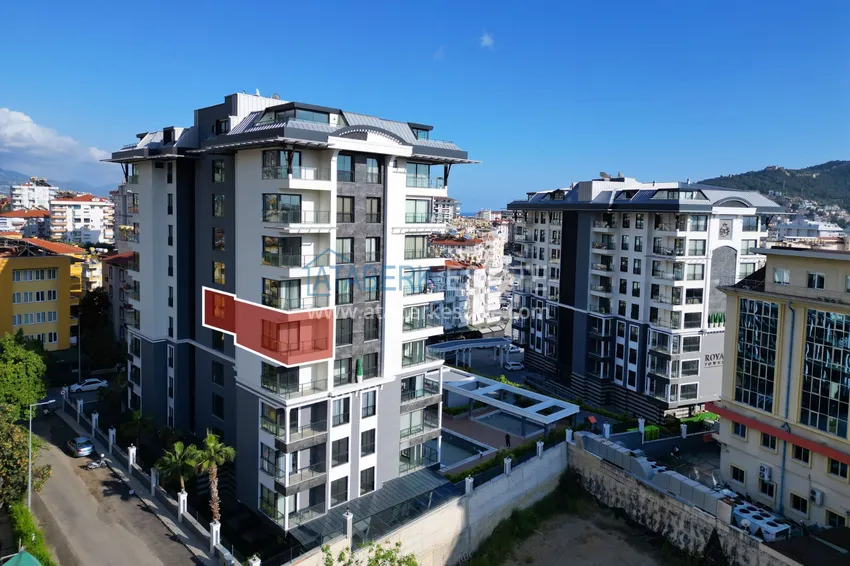 Apartament 1+1 z widokiem na twierdzę Kale — centrum Alanyi, nowy kompleks 6 