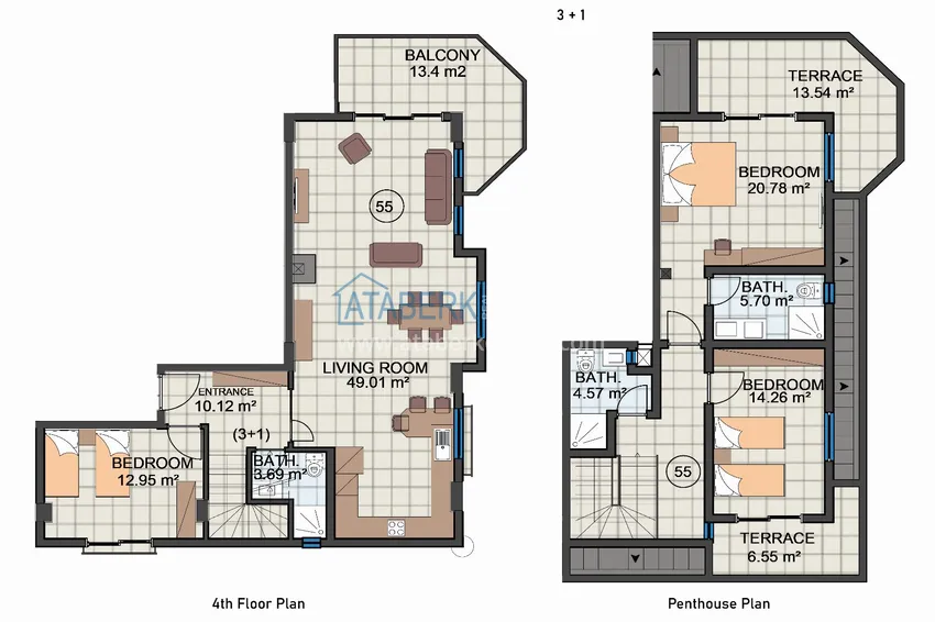 Kupuj taniej Dwupoziomowy penthouse 3+1 z widokiem na morze - Kargicak, Alanya 1 
