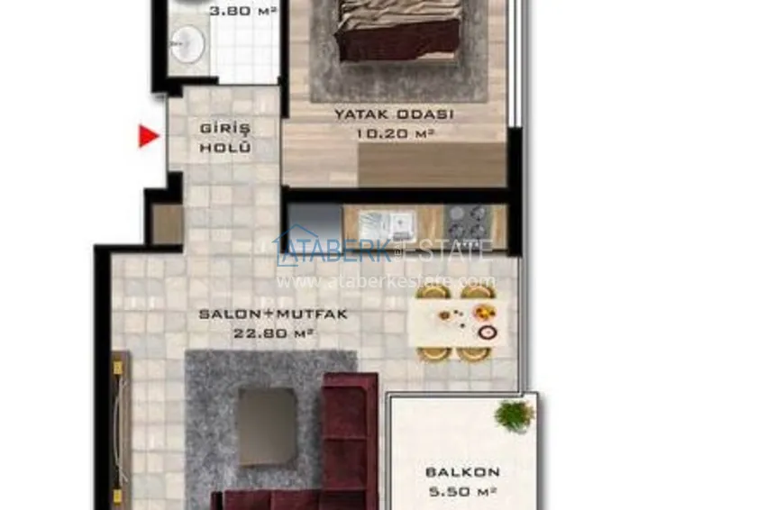 Kupuj taniej 1+1 mieszkanie, 50 m² w Mahmutlar - częściowo umeblowane, od właściciela 1 