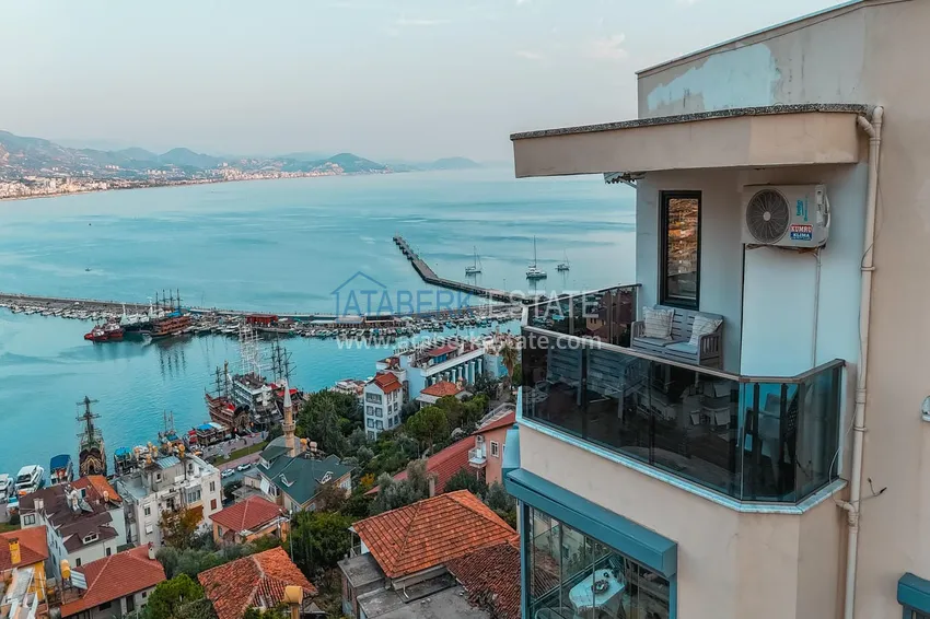 Apartament 3+1 na zezwolenie na pobyt w Alanyi, dzielnica Kale - umeblowany i z panoramicznym widokiem na morze i port  12 