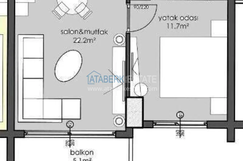 Kupuj taniej Apartament 1+1 w centrum Alanyi - umeblowany i z widokiem na morze, dostępne są raty  1 