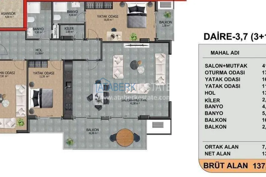 Kupuj taniej Apartament 3+1 na zezwolenie na pobyt w okolicy Oba - od właściciela, umeblowane, oddzielna kuchnia  1 