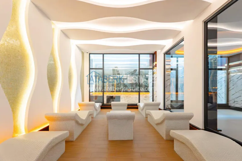 1+1 panoramiczny apartament w centrum Mahmutlar - luksusowe meble, morze w odległości spaceru 15 
